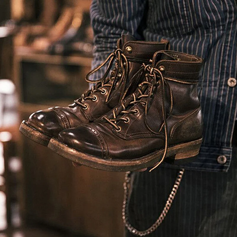 Vintage Hand Rubbed Lace-up Platform Work Boots