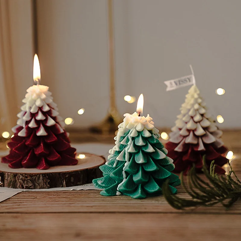 4pcs Christmas tree scented Candle pine-shaped candle Christmas home decorations keep the air fresh on the table crafts