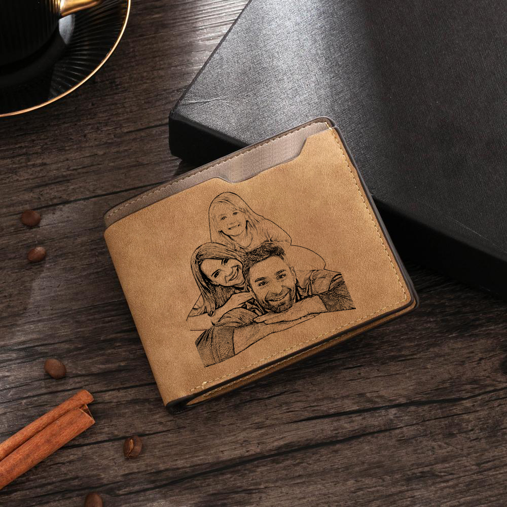 Portafoglio da uomo in PU pelle con 1 portamonete 1 foto e 1 testo personalizzati classico Regalo per papà 