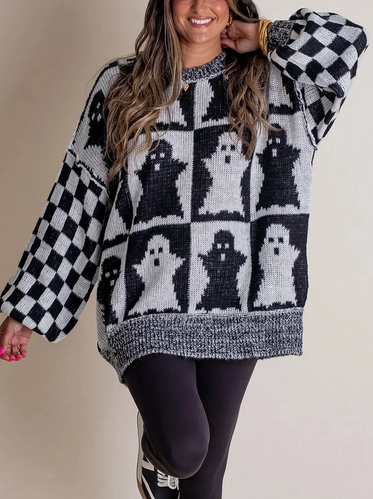 WOMEN'S HALLOWEEN CHECKERED SWEATER - SPOOKY SEASON (BUY 2 FREE SHIPPING)