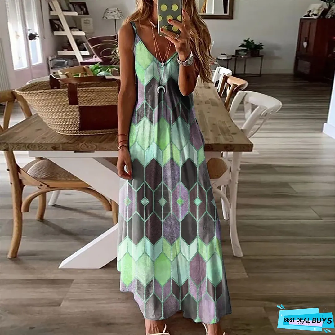 Women's Summer Casual Printed Camisole Long Dress Dresses