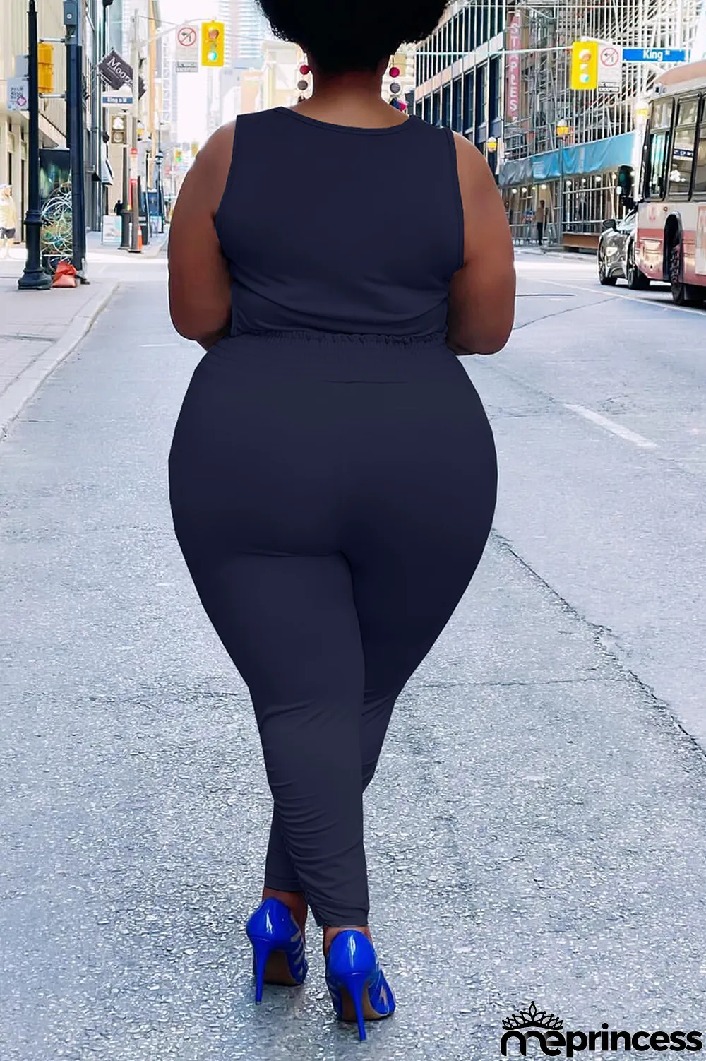 Sky Blue Casual Solid Split Joint O Neck Plus Size Two Pieces