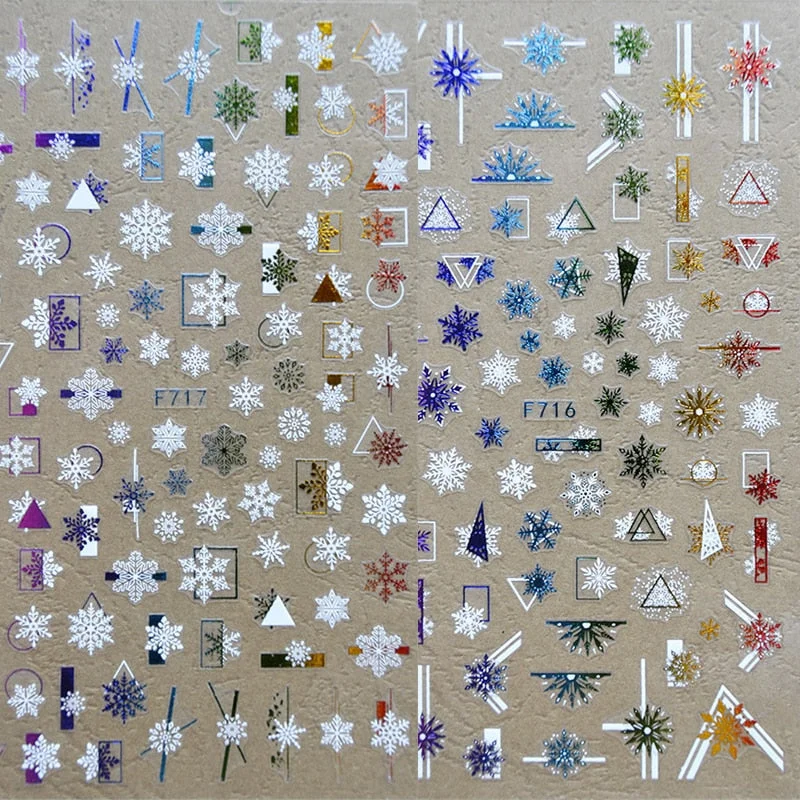 Christmas SnowflakeGold 3D Nail Stickers Sparkly iridescent Silver Xmas Tree Elk Deer Transfer Sliders Winter Nails Accessories-Nail Inspo