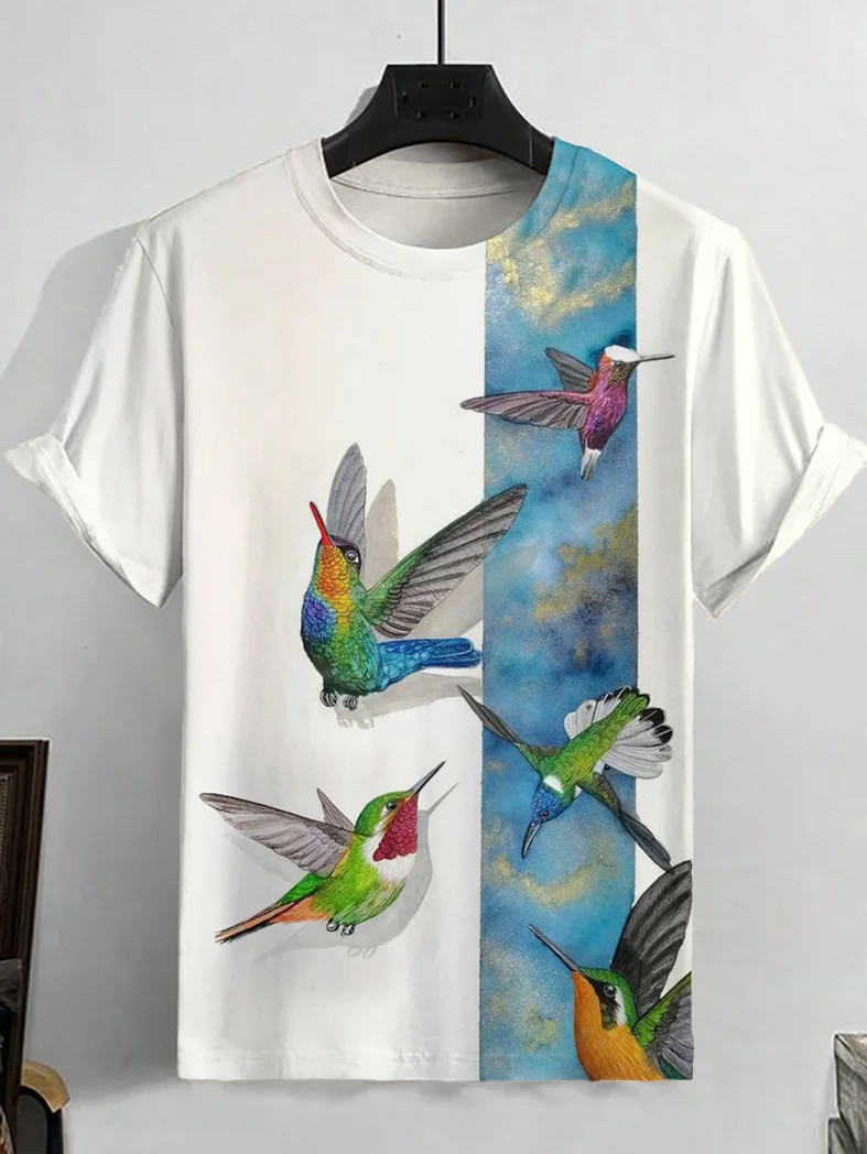 Men's Hummingbird Sky Watercolor Art Print T-Shirt