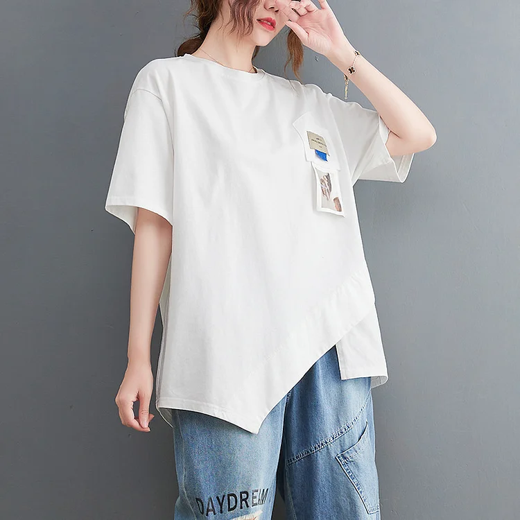 Irregular Patchwork Short Sleeve T-shirt - yankia