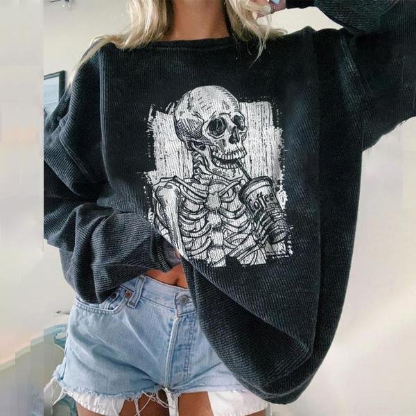 Minnieskull Impressionist coffee skeleton print sweatshirt designer - Minnieskull