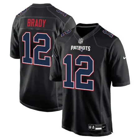 Youth New England Patriots #12 Tom Brady Carbon Black Fashion Game Jersey