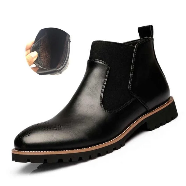 Men Chelsea Boots Slip-on Waterproof Ankle Boots Men Brogue Fashion Boots Microfiber Leather shoes Big Size 38-46