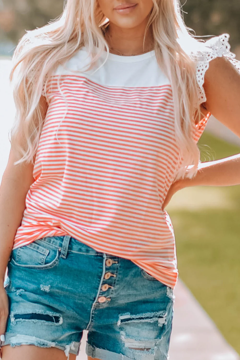 Flutter Shoulder Striped Print Tank Top | IFYHOME