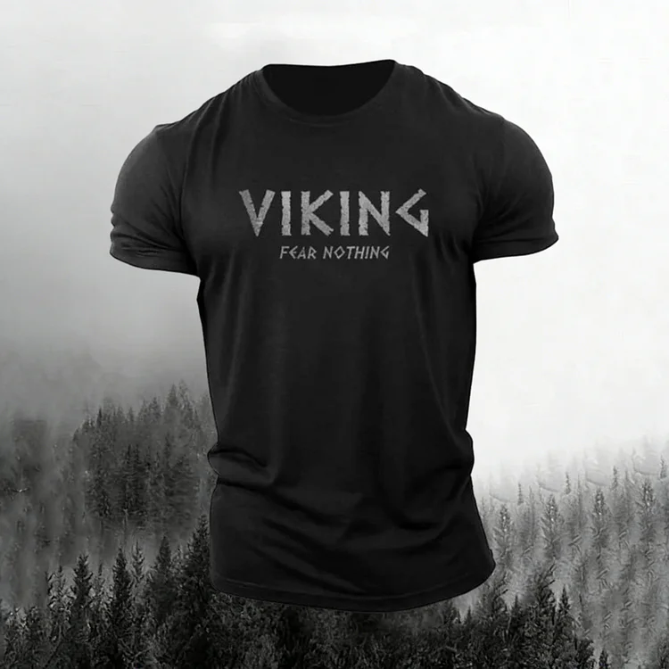 Men's Retro Viking Print Short Sleeve T-shirt