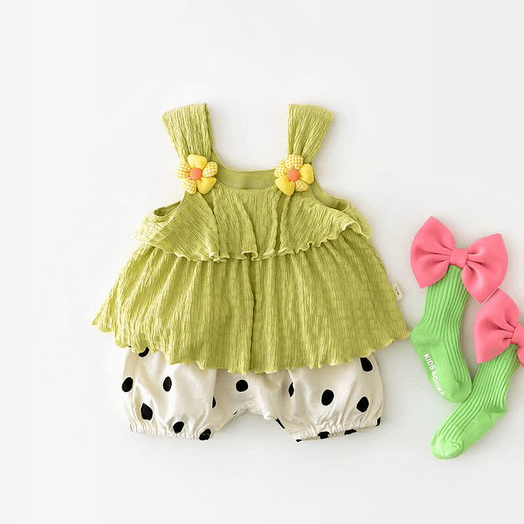 Baby Flower Camisole and Dot Shorts Set