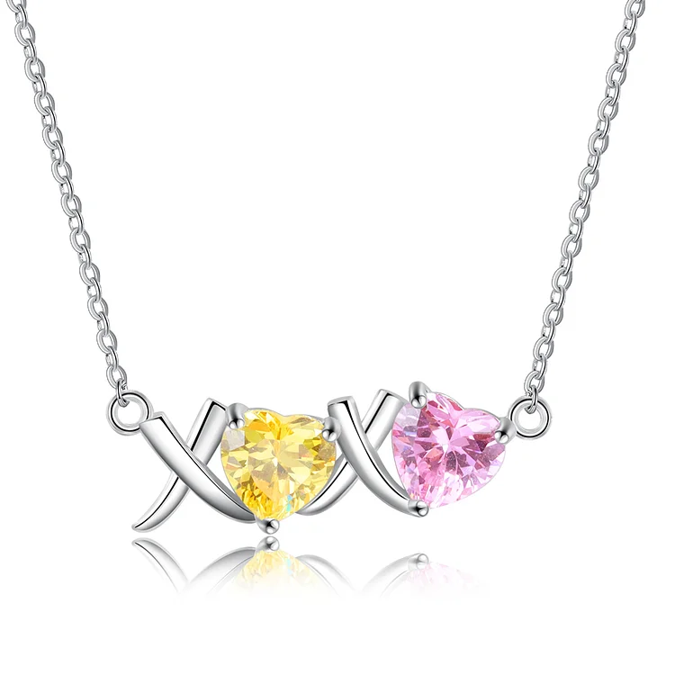Engraved With 2 Heart Shaped Birthstone jewelry Necklace Pendants