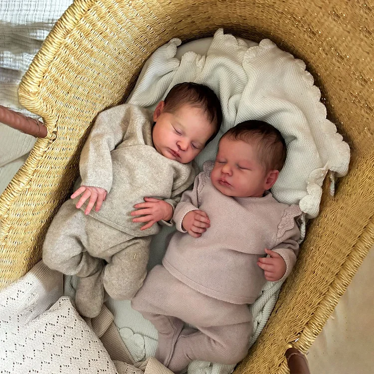  [Heatbeat Coos and Breath] 20" Real Lifelike Twins Girl Sisters Sleeping Reborn Soft Silicone Vinyl Baby Doll Alida and Eriasa - Reborndollsshop®-Reborndollsshop®
