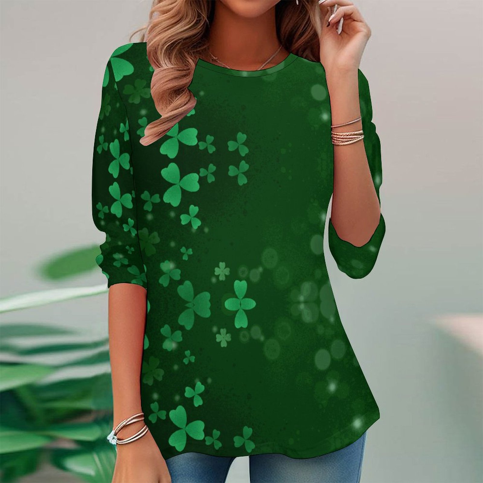 Women Long Sleeve V-neck Graphic Floral Printed Top