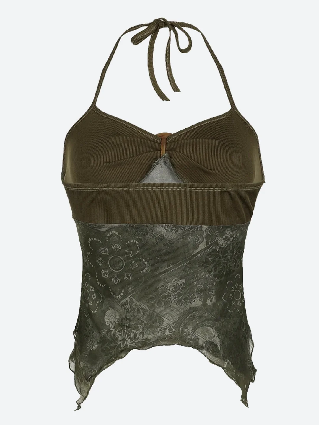 Brownm Grunge Floral Halter Neck Top