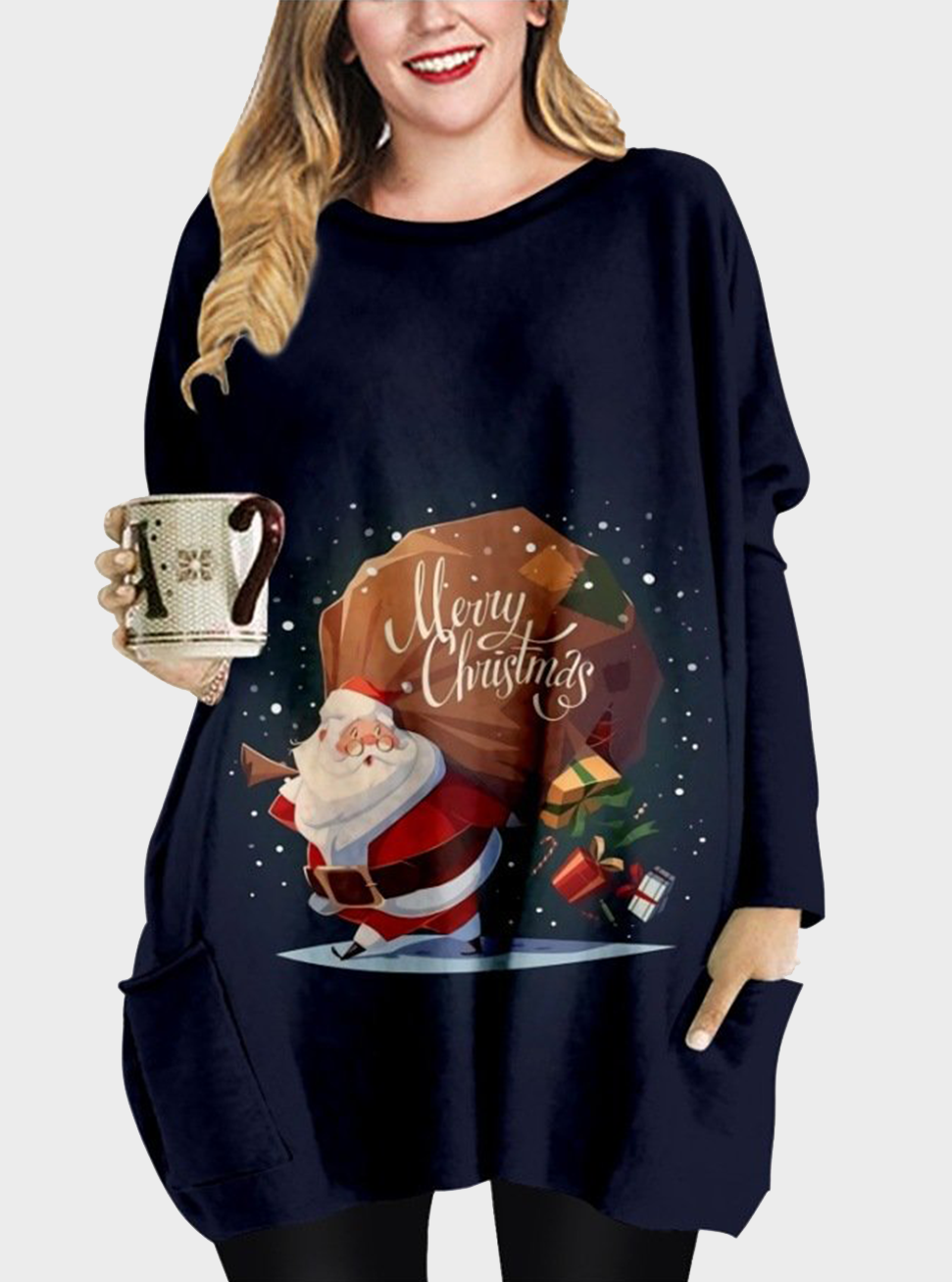  thdmladies Christmas Plus Size Round Neck Dress thedmladies
