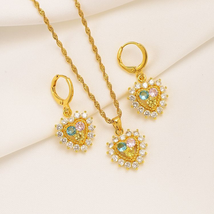 CZ pink  crystal Fashion round Jewelry sets Women Valentine Day wedding bridal party present gift