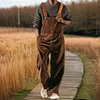 Men's Fashion Retro Contrast Color Shoulder Strap Pocket Corduroy Overalls by Inlyline