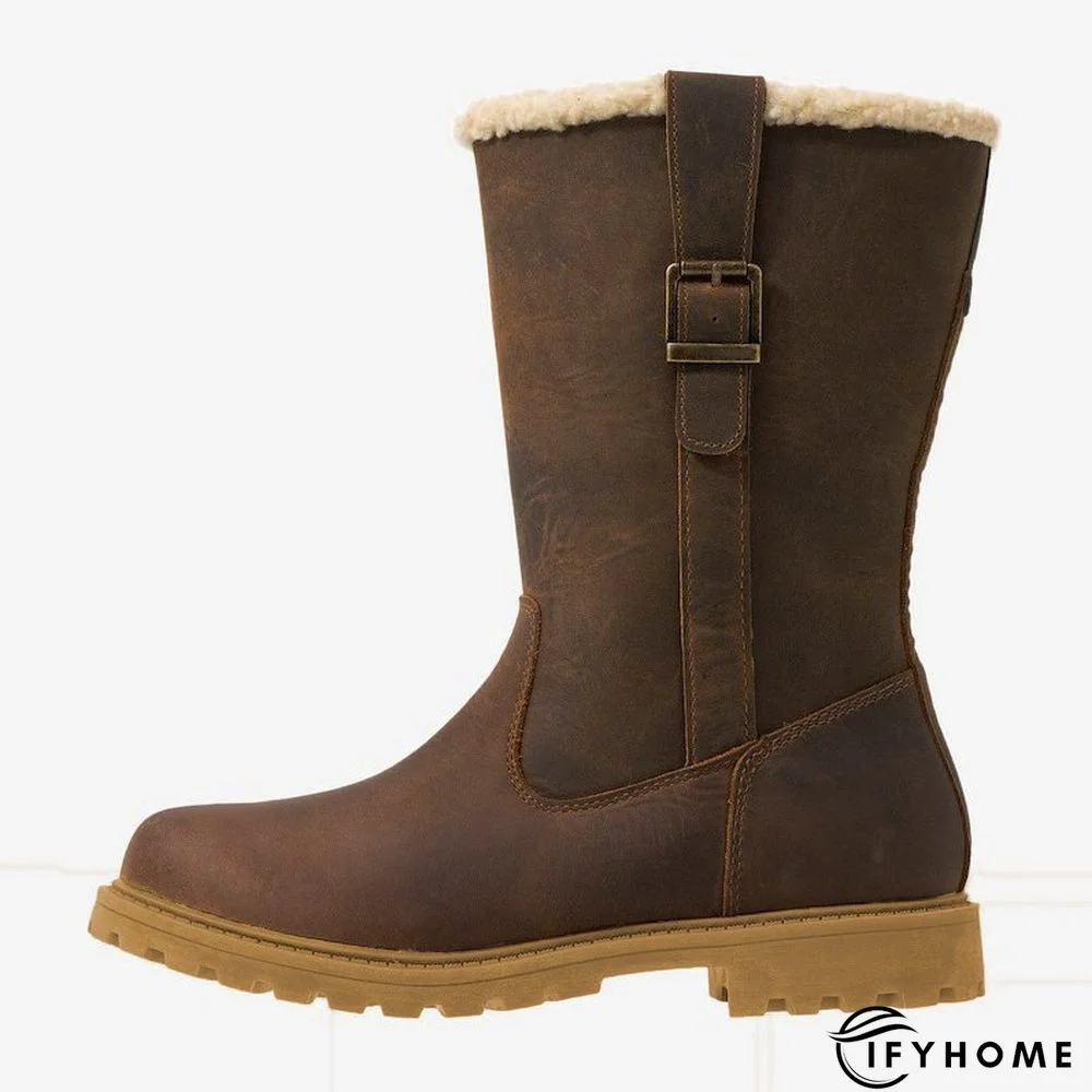 Women Slide Snow Boots Pu Working Chunky Heel Winter Shoes | IFYHOME