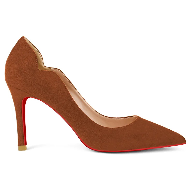 90mm Middle Heels Pointy Toe Red Bottom V-Cut Fashion Pumps Suede VOCOSI VOCOSI