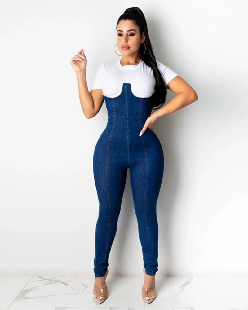 SADE CORSET DENIM JUMPSUIT