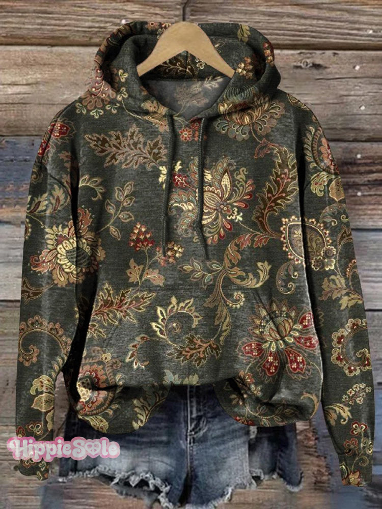 Vintage Distressed Floral Pattern Printed Casual Hoodie Sweatshirt Multicolor / S