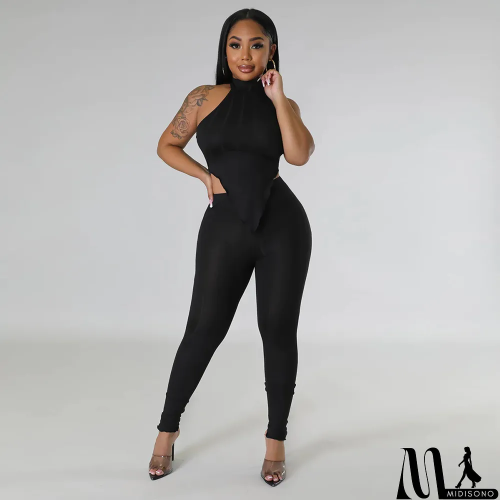 MidiSono - Halter Neck Top Slim Pants Casual Two-piece Set