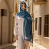 Floral Printed Cyan Tassels Shawl Women's Hijab Scarf