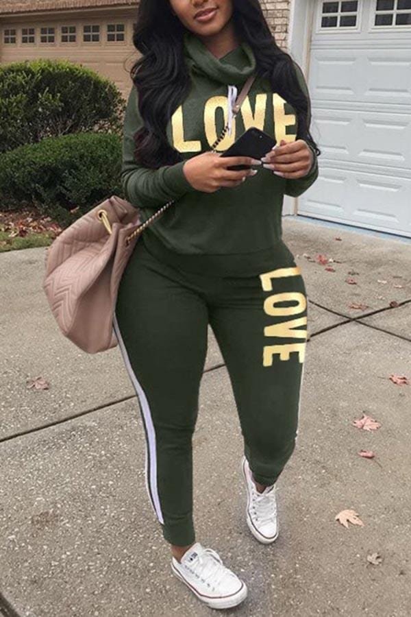 Fashion Turtleneck Regular Letter Print Set - BlackFridayBuys