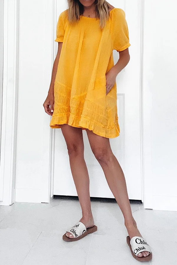Yellow Loose Linen Mini Dress