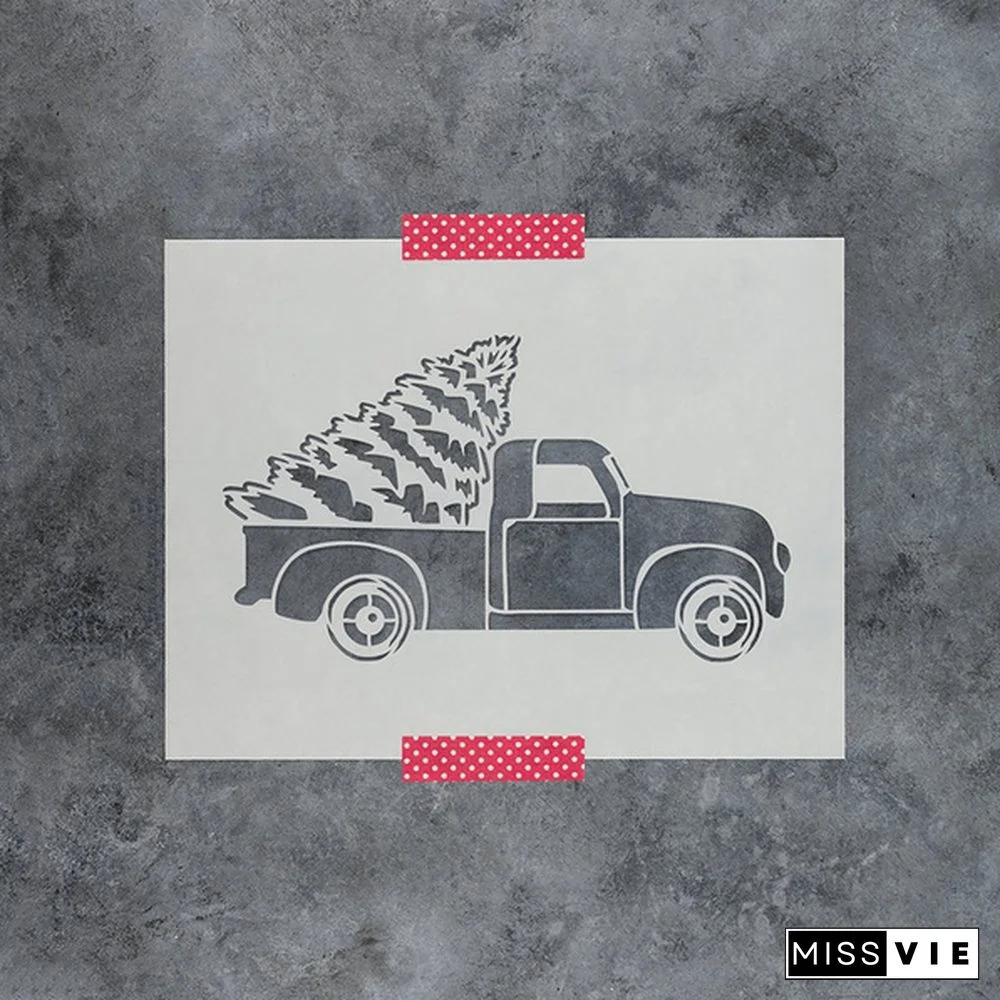 Christmas Truck Stencil Template - Reusable Stencil for Baking/Journal/Scrapbook / Pigment/Ink Pad/Spray/Hand Painting/Cloth//Wall /Furniture