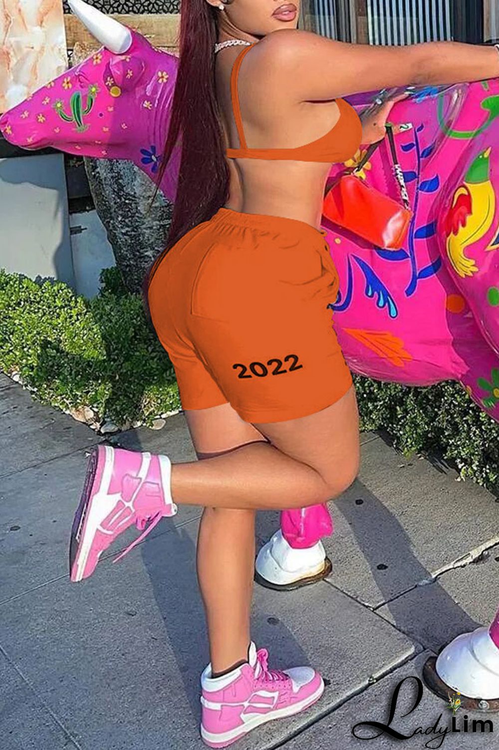 Pink Casual Print Patchwork Spaghetti Strap Sleeveless Two Pieces