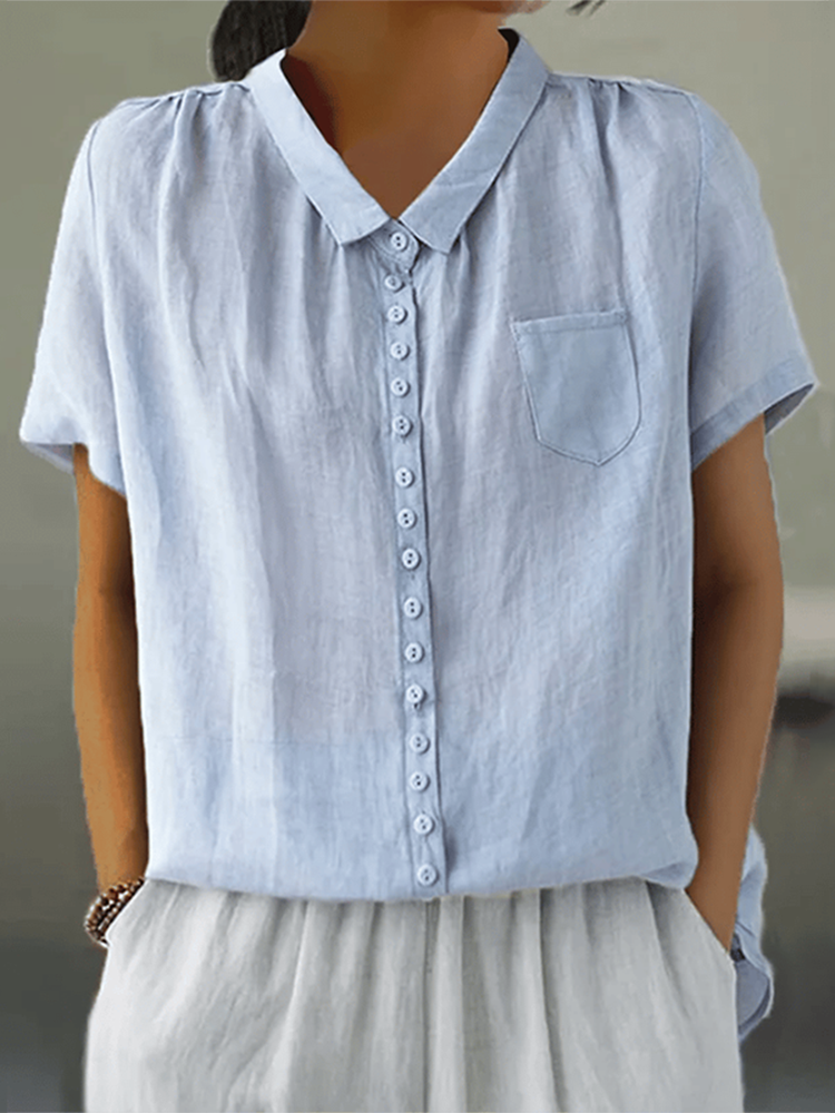 Comstylish Casual Lapel Button Design Cotton And Linen Shirt
