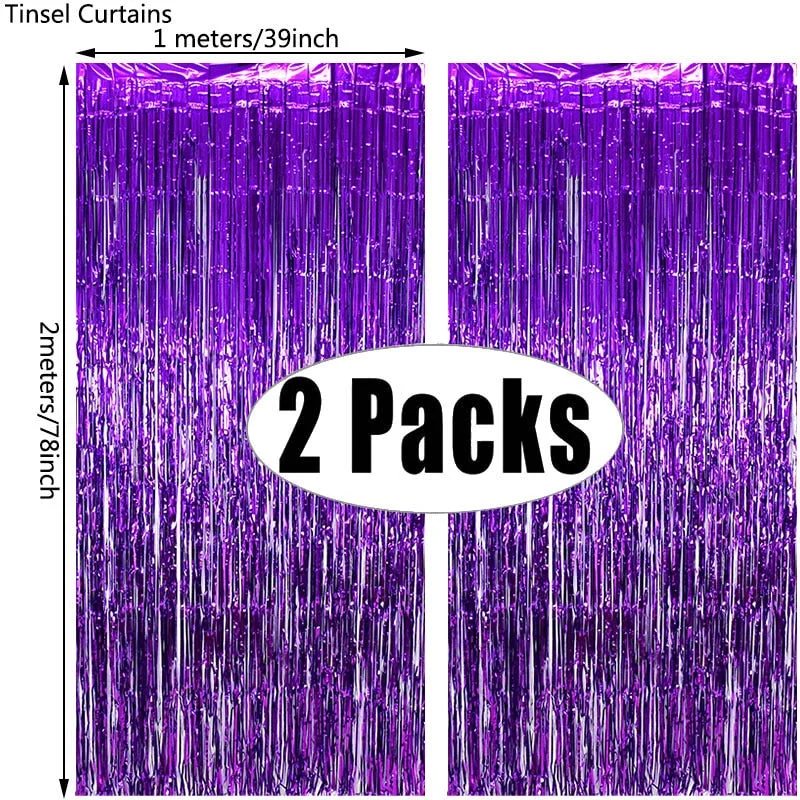 2Pack Party Backdrop Metallic Foil Fringe Tinsel Curtain Adult Kids Birthday Party Wedding Decoration Baby Shower Favor Supplies