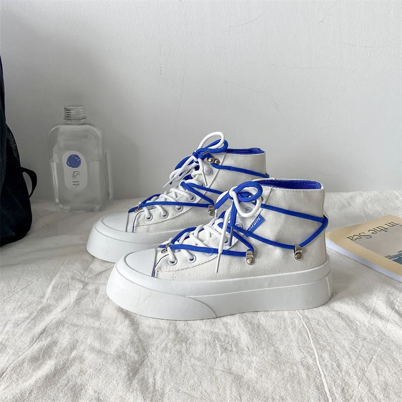 Vstacam High Platform Flat Canvas Blue Women's 2023 Spring New Casual White Vulcanize Shoes Sneakers Running Harajuku Rubber