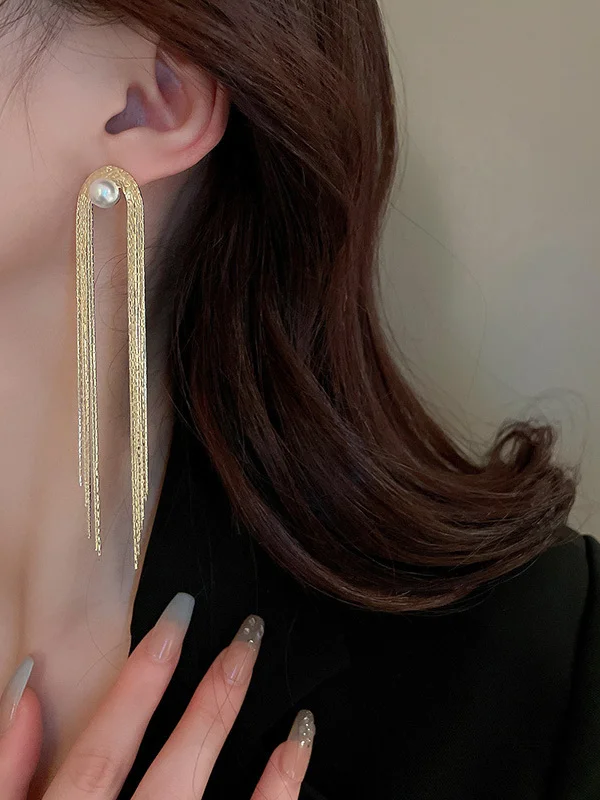 Tasseled Geometric Drop Earrings