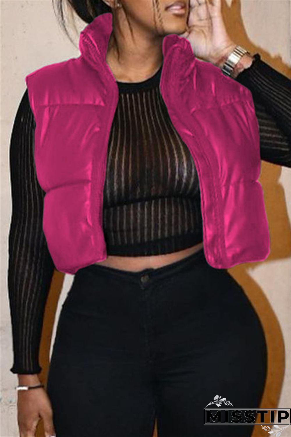 Black Fashion Casual Solid Cardigan Zipper Collar Outerwear