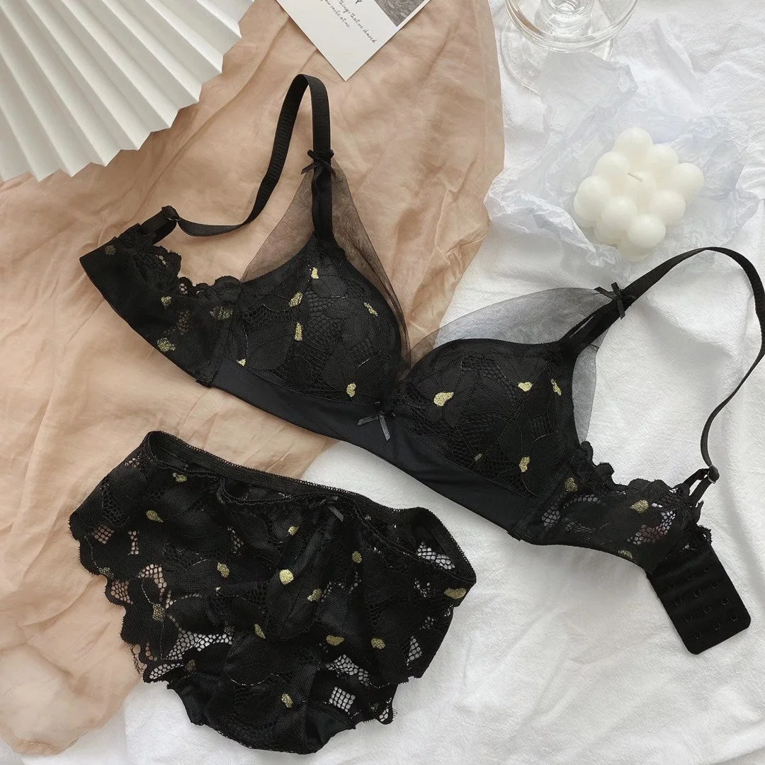 French  Bra Briefs Set Sexy Lace Underwear Fashion Push Up Comfort Brassiere Low Waist Seamless Panties Female Sexy Lingerie Set