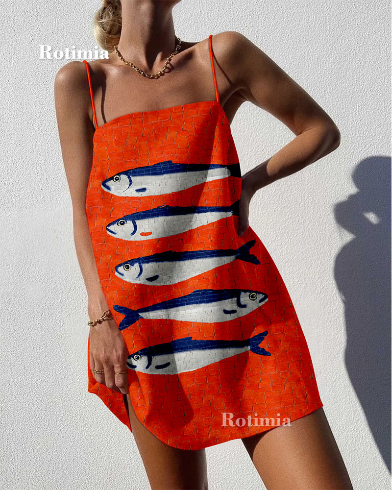 Abstract graffiti fish print mini dress