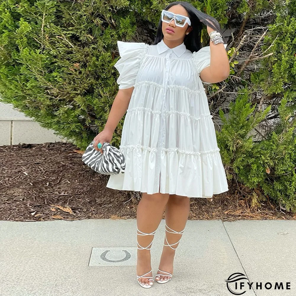 New Pleated Puff Sleeve Loose Dress | IFYHOME