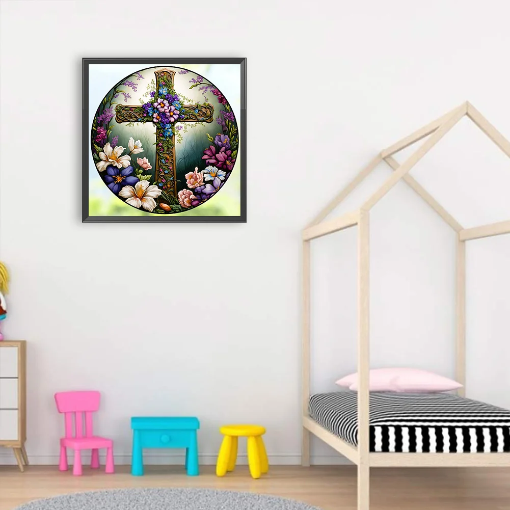 Diamond Painting - Full Round Drill - Stained Glass Cross(30*30cm)