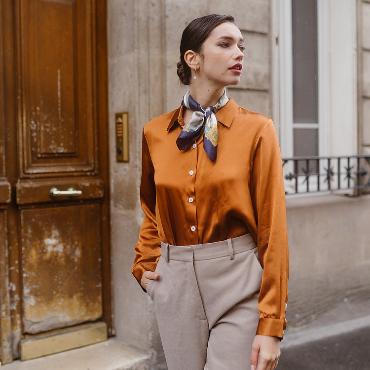 22 Momme Gold Women's Silk Shirt-Chouchouhome