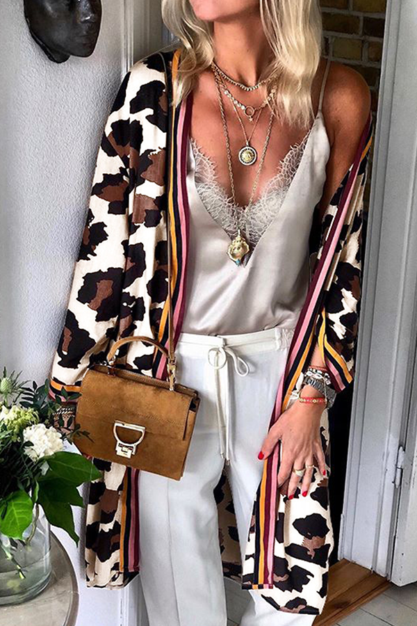 Casual Striped Leopard Patchwork Outerwear