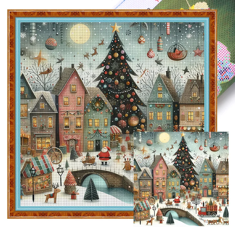 Christmas Night Street Scene (50*50cm) 18CT Stamped Cross Stitch gbfke