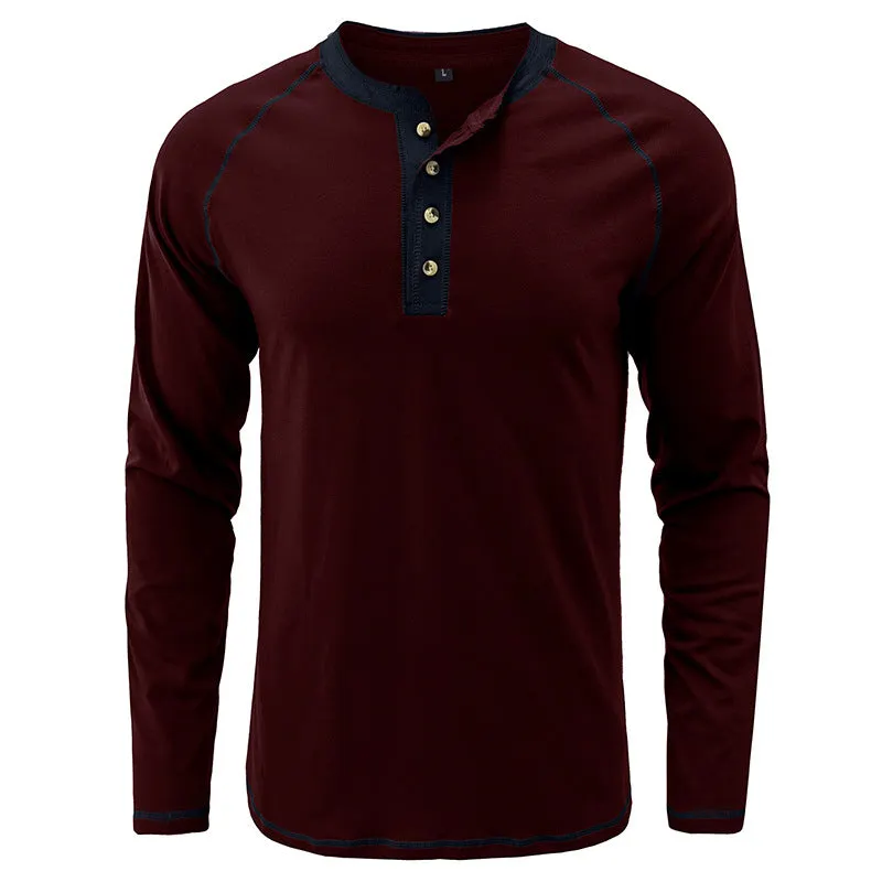 Soft Cotton Fabric Long Sleeve Henley Collar Polo Shirt