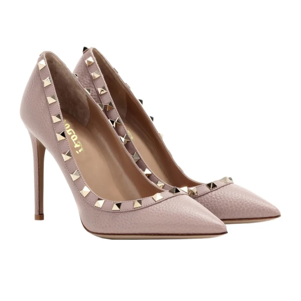 100mm Women's Sexy Pointy Toe Studs Stilettos High Heels Rivets Shoes Natural Lines-vocosishoes