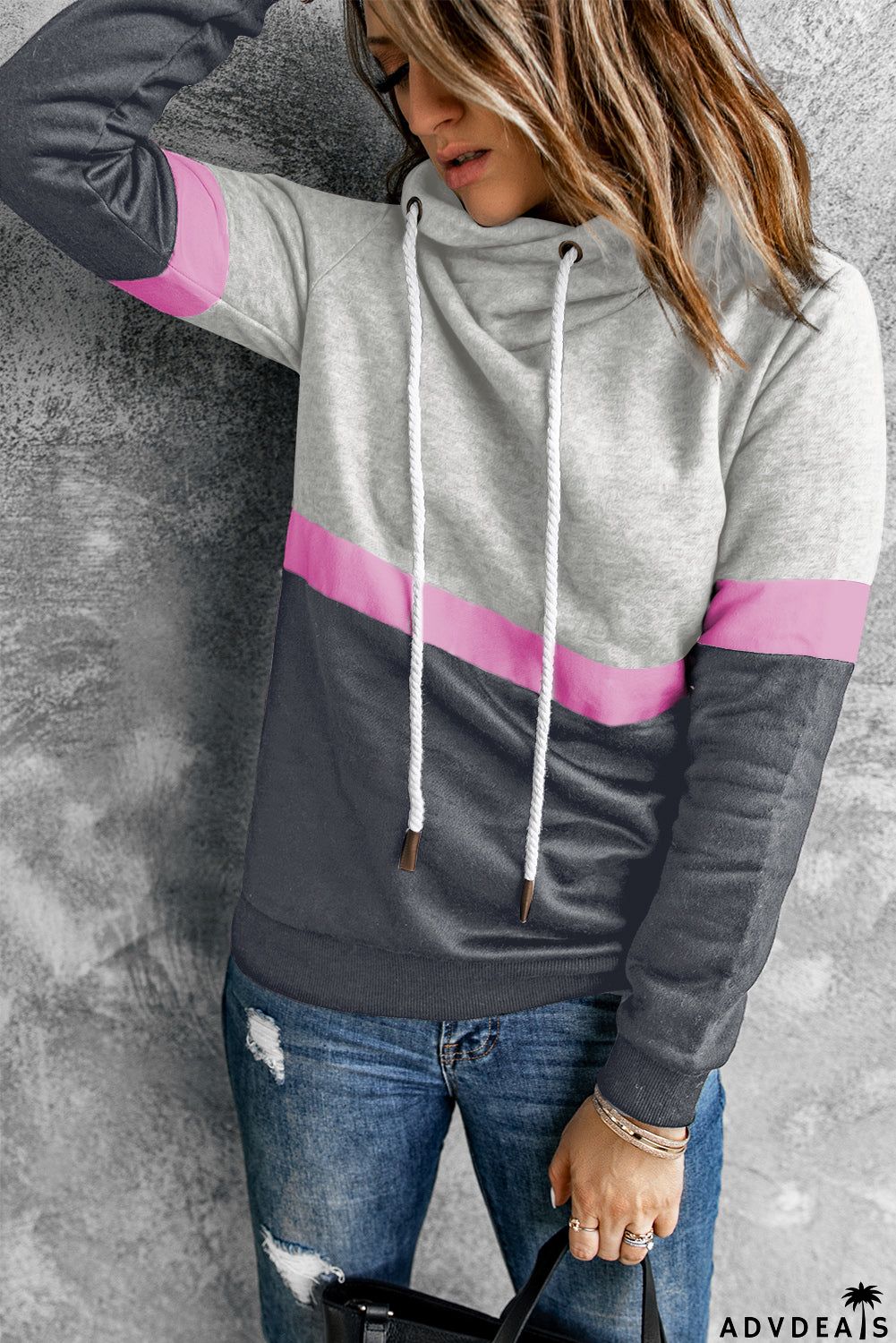 Cowl Neck Colorblock Hoodie