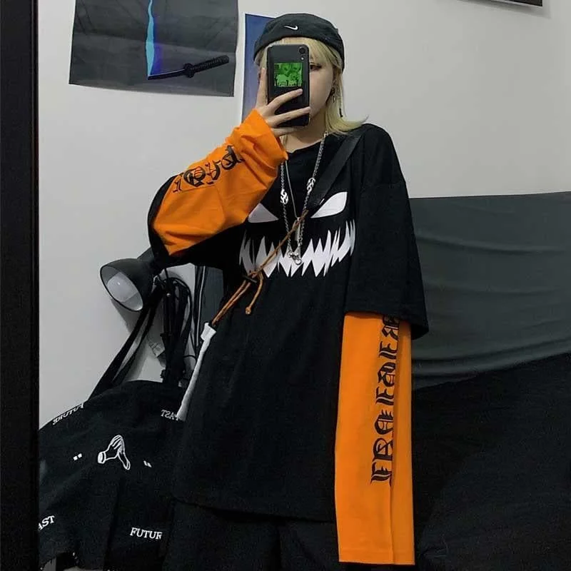 Harajuku Pumpkin Print Letter T-shirt SP14724