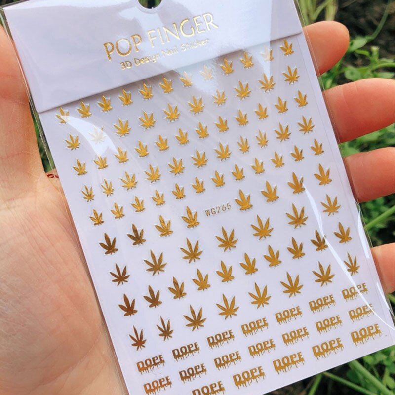 10 Color Luminous Fashion 3D Color Nail Art Stickers Manicure Leaf Weed Design Applique Decoration 8.0 * 10.3CM