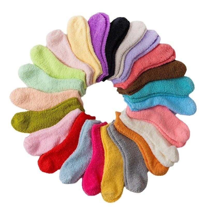 Coral Velvet Socks Women’s Hot Carpet Velvet Socks Winter Solid Color Thickened Floor Sleeping Plush Socks